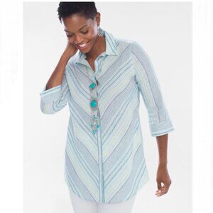 Chico’s | No-Iron Linen‎ Striped Loop-Back Tunic Blouse | Size L (Chicos size 2)